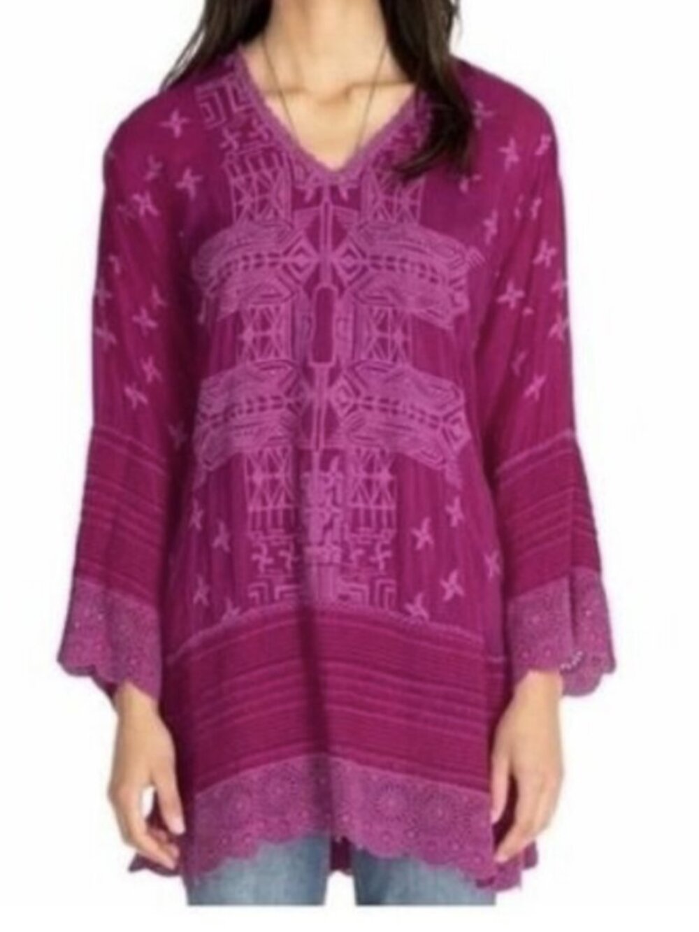 Johnny Was Magenta Leena Embroidered Tunic
